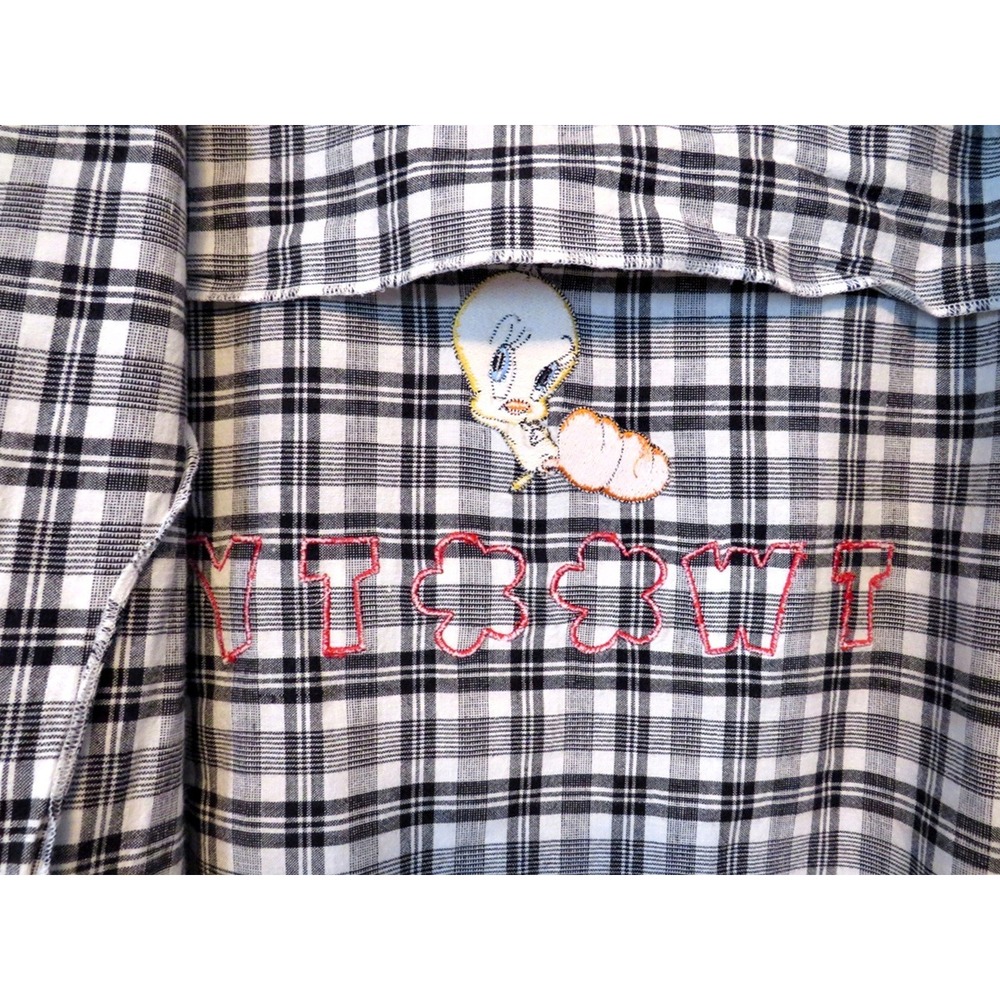VTG Warner Bros Studio Tweety Bird S/M Plaid Zip Shirt Embroidered Looney Tunes - Picture 7 of 8